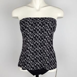 NWT Michael Kors 2 Pc Strapless Halter Tankini Swimsuit Black White Print Size M